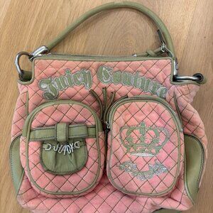 Authentic Vintage Juicy Couture Quilted Velour Hobo Bag - Pink & Sage Green Y2K